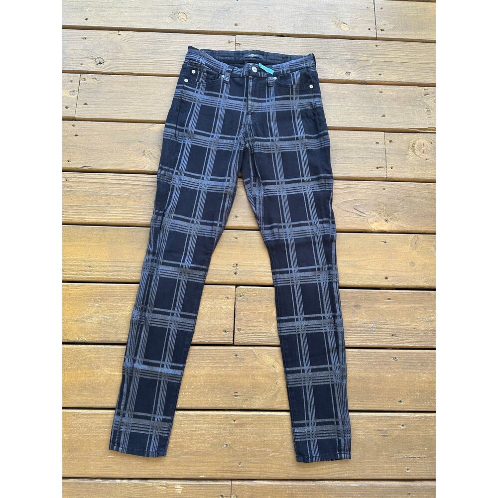 7 For All Mankind Black and Silver Plaid Skinny Pants - Picture 2 of 4